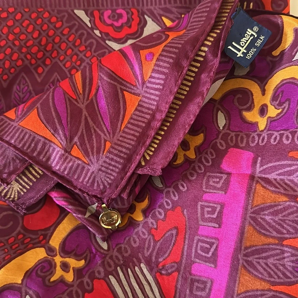 Honey Purple Printed 100% Silk Scarf Foulard Made in Japan
